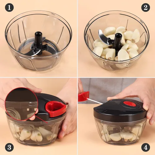 Miniatura 6 de Cambom - Picador manual de alimentos, cortador de verduras, picador con cordón para cebollas, frutas y nueces, material seguro para alimentos sin