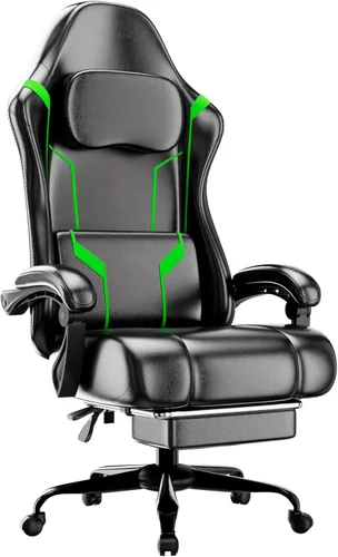 Miniatura 12 de Silla ergonómica para juegos, silla para videojuegos con soporte lumbar de masaje y reposapiés, silla de computadora de tela con altura ajustable