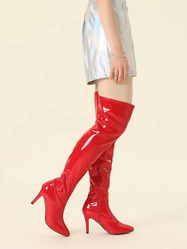 Miniatura 2 de Allegra K Botas altas de tacón de aguja puntiagudas sobre la rodilla para mujer