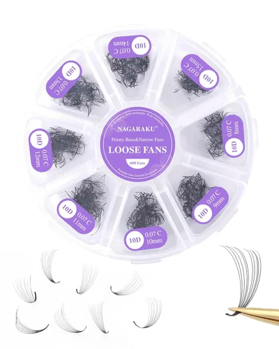 Miniatura 83 de NAGARAKU Wet Camellia - Extensión de pestañas, pestañas individuales, 3 abanicos de longitud múltiple, color negro mate natural, prepegadas