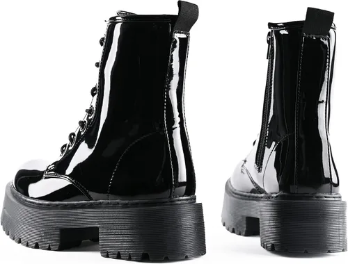 Miniatura 5 de READYSALTED Botines negros de tacón bajo con plataforma gruesa para mujer llave