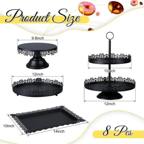 Miniatura 2 de Tioncy Juego de 8 soportes para tartas, soportes de exhibición de mesa de postres de metal para mesa de postres, soporte para cupcakes escalonados