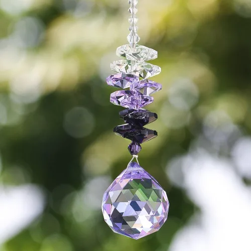 Miniatura 5 de H&D - Lámpara de araña de cristal púrpura de 1.181 in, bola de cristal arcoíris, octogono, chakra, colgante, bolas decorativas