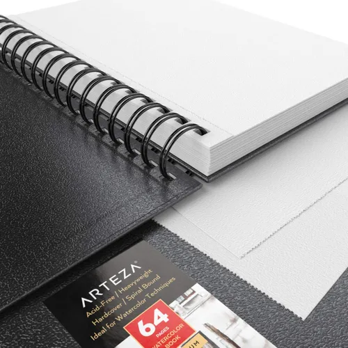 Miniatura 7 de ARTEZA Juego de cuaderno de bocetos de acuarela, paquete de 3, 64 páginas por libro, 5.5 x 8.5 pulgadas, cuadernos de espiral de tapa dura negra