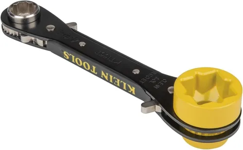 Miniatura 11 de Klein Tools KT155T Llave de trinquete 6 en 1 para electricista con diseño de perno pasante y casquillo amarillo brillante