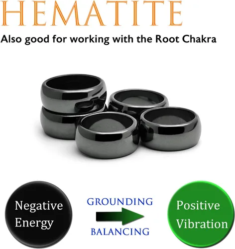 Miniatura 21 de Morchic - Anillos unisex de piedras de hematita, para equilibrar ansiedad, chakra raíz, (paquete de tamaños mixtos)