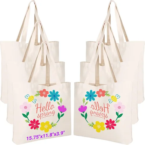 Miniatura 9 de Segarty Bolsa de lona pequeña, paquete de 6 bolsas de lona en blanco de 15 x 16 pulgadas para mujer, bolsa lisa reutilizable con algodón natural