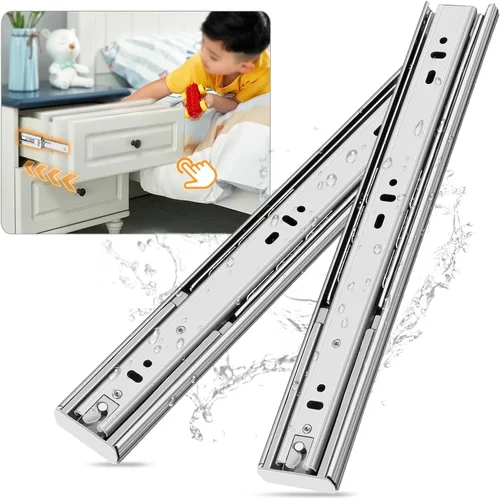 Miniatura 9 de YENUO Rieles Deslizantes de Extensión Completa de Montaje Lateral de 10 12 14 16 18 20 22 24 Pulgadas con Rodamientos de Bolas para Cómoda Gabinete
