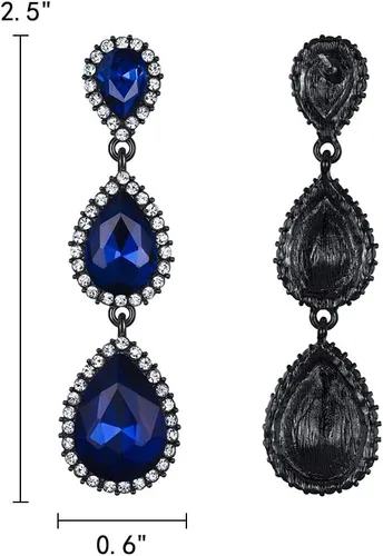 Miniatura 41 de EleQueen Pendientes de cristal austriaco en tono dorado para mujer, forma de pera de 2.5 pulgadas, color esmeralda