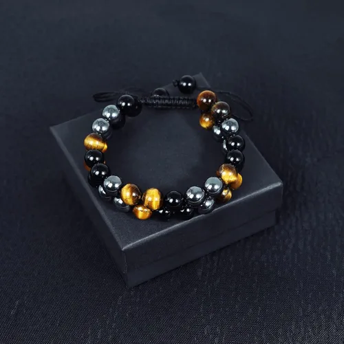 Miniatura 24 de Triple Protection Bracelet Natural Black Obsidian Tigers Eye Hematite Beads Crystal Bracelet Healing Bracelets for Men Women Bring Prosperity Luck