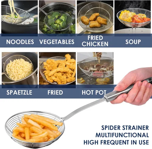 Miniatura 3 de Tapa de acero inoxidable con raspador – Colador de araña de acero inoxidable, cuchara para pasta, cuchara para pasta, juego de fideos de huevo