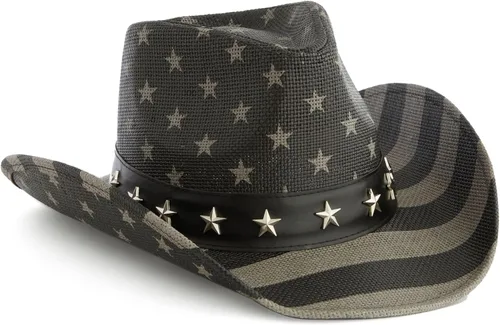 Sombrero de vaquero de paja de Estados Unidos para hombres y mujeres, aspecto vintage, sombrero de vaquera para fiesta de disfraces (tamaño adulto)