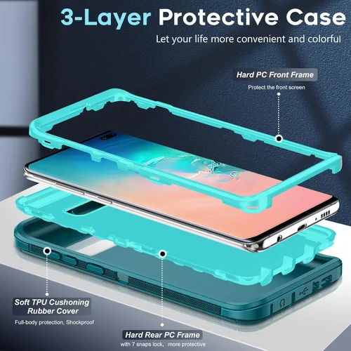 Miniatura 3 de LeYi Funda compatible con Samsung Galaxy S10+/ Plus: funda resistente 3 en 1 Galaxy S10 Plus, funda para Samsung S10 Plus de grado militar, funda a