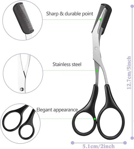 Miniatura 6 de KAJUDA - Tijeras de cejas con peine, tijeras pequeñas de aseo facial para hombres y mujeres, tijeras para cejas, pelo de nariz, bigote, barba