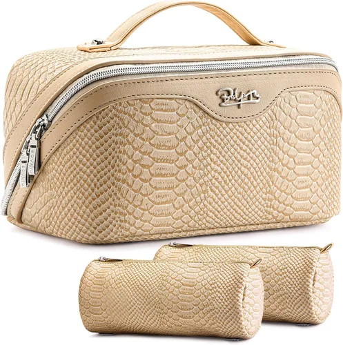 Miniatura 57 de BOYATU Bolsa organizadora de maquillaje de viaje, bolsa de cosméticos: Juego de 3 bolsas de maquillaje para mujeres con asa - Bolsas de aseo