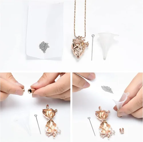Miniatura 35 de Imrsanl Collar con colgante de joyería de cremación para cenizas – Collar anatómico de urna de corazón para cenizas – Medallones conmemorativos
