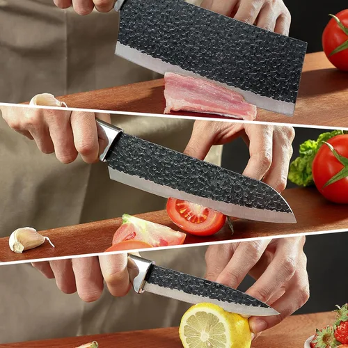 Miniatura 2 de 3 piezas de cuchillo de chef, juego de cuchillos de chef Little Cook, incluye cuchillo de chef de 7 pulgadas, cuchillo de carnicero de 7 pulgadas