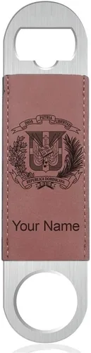 Miniatura 11 de LaserGram Abrebotellas, escudo de armas República Dominicana, grabado personalizado incluido (cuero sintético, negro y dorado)