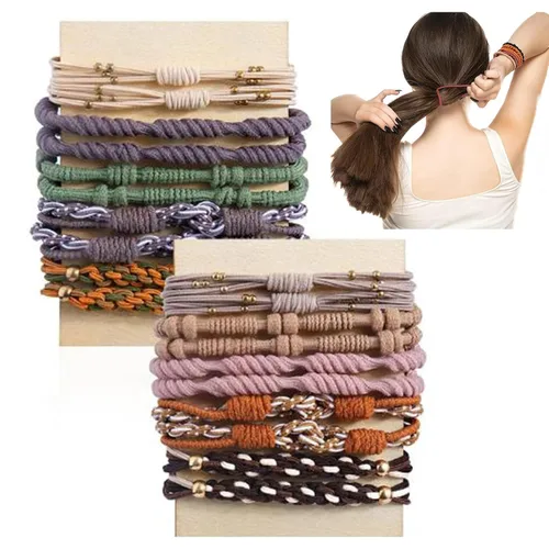 20 pulseras bohemias para el cabello para mujer, soportes elásticos multicolores, accesorios sin daños para cabello grueso y fino