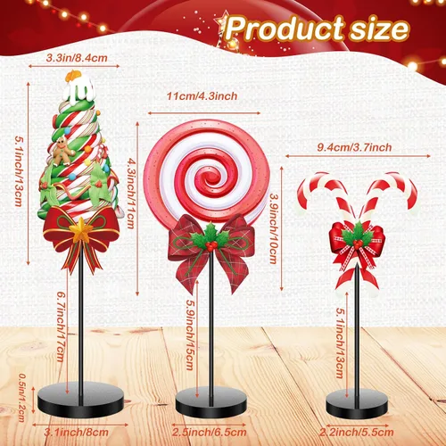 Miniatura 3 de Geetery 3 piezas de decoración de mesa de dulces de Navidad rojo y verde, centros de mesa de Navidad, letreros de madera, decoración de mesa