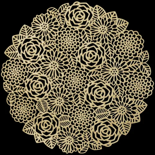 10 manteles individuales redondos de vinilo prensado dorado, manteles individuales metálicos, antideslizantes, para bodas, cenas, fiestas, Flor