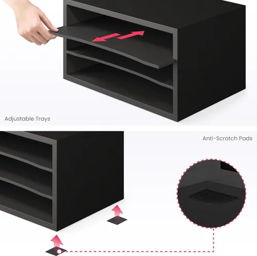 Miniatura 6 de Organizador de papel Ballucci, organizador de escritorio de madera apilable de 3 niveles, organizador de archivos de documentos y clasificador