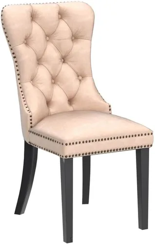 Miniatura 5 de CIMOTA Juego de 2 sillas de comedor de cuero beige, modernas de mediados de siglo, sillas de comedor tapizadas para cocina, comedor, cómodas sillas