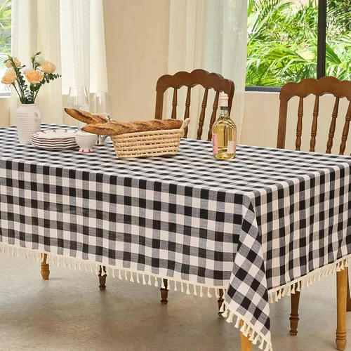 Miniatura 2 de Midsummer Breeze - Mantel rectangular de estilo rústico, colección Gingham, a cuadros de búfalo, de algodón y lino, para Acción de Gracias, Navidad
