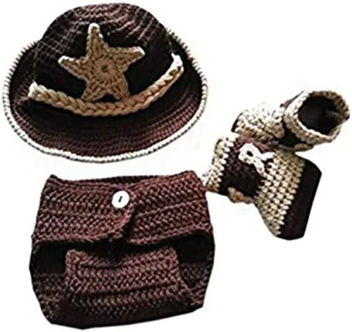 Miniatura 2 de Pinbo Conjunto de vaquero para bebé recién nacido, diseño de ganchillo