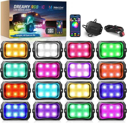 Miniatura 10 de MICTUNING C2+ RGB+IC Luces de Roca con Colores Cambiantes, Impermeables IP68, 2 piezas de Luces de Neón para Rocas (No Incluye Controlador)