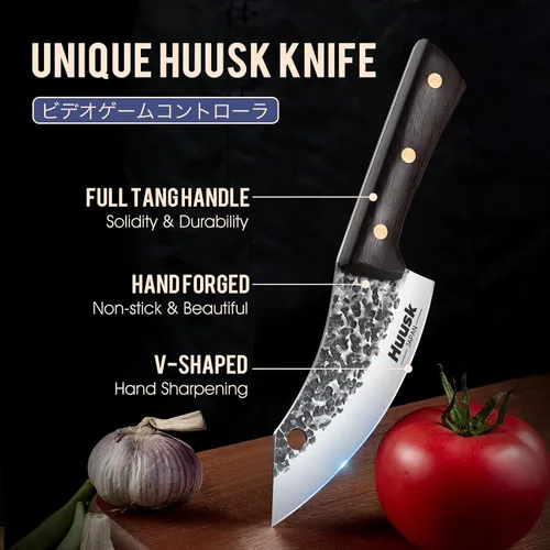 Miniatura 4 de Huusk Mini cuchillo japonés, pequeños cuchillos de carne con funda, cuchillos únicos de cavernícola, cuchillo vikingo de chef forjado a mano