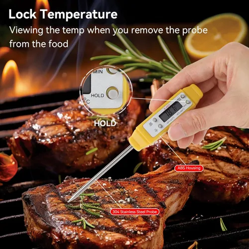 Miniatura 3 de Akozon Termómetro digital para alimentos Pluma de calibración automática Termómetro electrónico de bolsillo de alta precisión Amarillo para el hogar