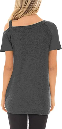Miniatura 3 de Temofon - Camisetas de mujer, sin hombros, camiseta de verano informal, de manga corta, con diseño de nudo trasero y hombros desnudos, tallas S a 2XL