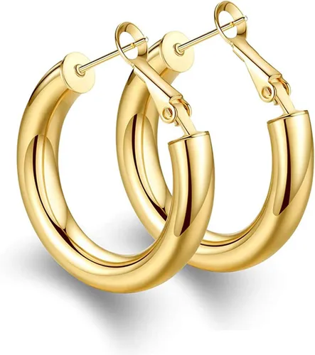 Aretes de aro de oro grueso, aros ligeros de tubo de aulllow dorados gruesos para mujer, aretes grandes hipoalergénicos de 0.984in, 1.181in,