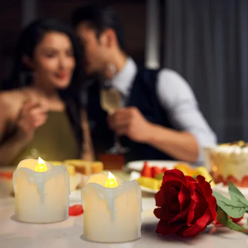 Miniatura 3 de PChero Velas de té de 1.57 x 1.69 pulgadas a pilas con temporizador, 12 velas LED blancas cálidas sin llama parpadeantes, 6 horas encendidas por
