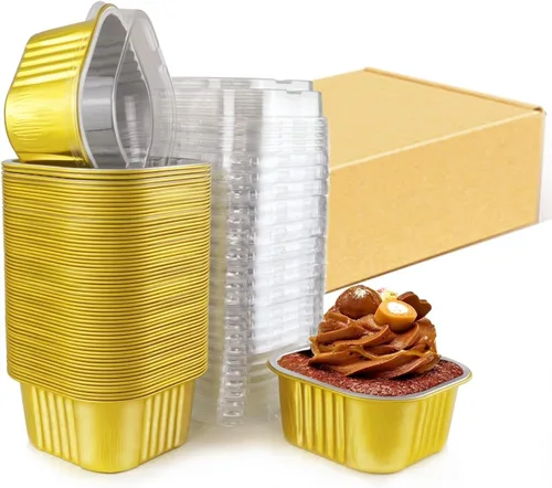 Miniatura 8 de Moldes desechables para magdalenas con tapas, mini moldes para pasteles de 5 onzas para cupcakes, taza de aluminio multiusos para hornear, tazas