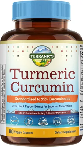 Suplemento de curcumina de cúrcuma de 1800 mg, con pimienta negra de 15 mg para una máxima absorción, 95% curcuminoides, soporte de movilidad y