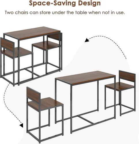 Miniatura 4 de SogesHome Juego de mesa de comedor compacta con 2 sillas, juego de mesa pequeña de 3 piezas, juego de sillas de mesa de desayuno para cocina, sala