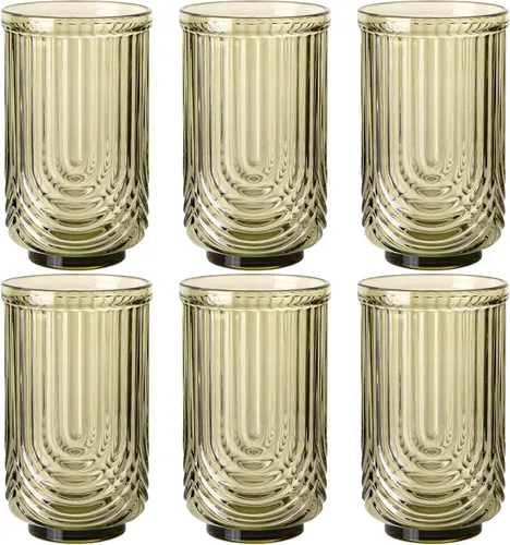 Miniatura 9 de Juego de vasos de bebida verdes vintage, vasos de cóctel transparentes estilo arco de 6 unidades, vasos de vidrio acanalados de 15 onzas, hechos a