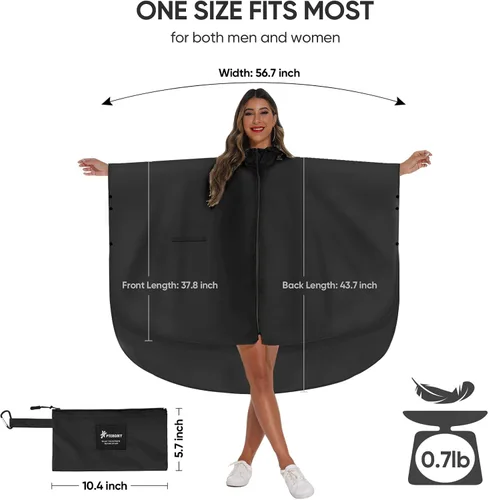 Miniatura 2 de PTEROMY Poncho de lluvia con capucha para adultos con bolsillo y cremallera, impermeable ligero para hombres y mujeres