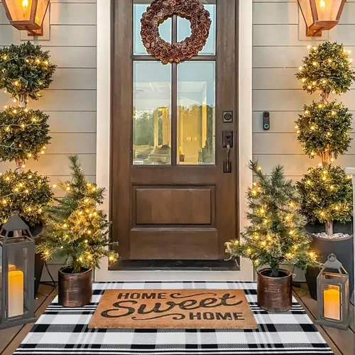 Miniatura 3 de Alfombra decorativa de otoño, 2 pies 4 pulgadas x 3 pies 7 pulgadas, alfombra de área a cuadros blancos y negros para interiores y exteriores