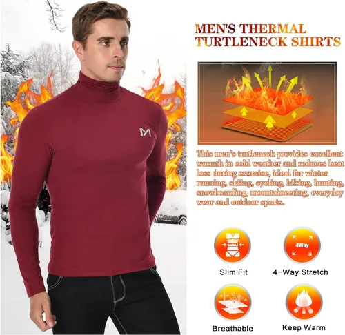 Miniatura 3 de MEETYOO Men's Thermal Turtleneck Long Sleeve Shirt,Lightweight Compression Pullover Underwear Breathable Baselayer