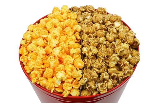 Miniatura 8 de Signature Popcorn - Lata de metal reutilizable rojo sólido de 2 galones - Mantequilla, caramelo y queso cheddar