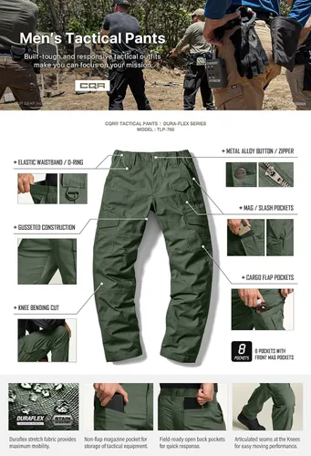 Miniatura 4 de CQR Men's Flex Ripstop Tactical Pants, Water Resistant Stretch Cargo Pants, Lightweight EDC Hiking Work Pants
