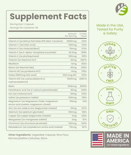 Miniatura 2 de BariSlim Cápsula multivitamínica bariátrica Once Daily - 60 mg de hierro - Vitamina bariátrica y suplemento para poscirugía WLS incluyendo bypass