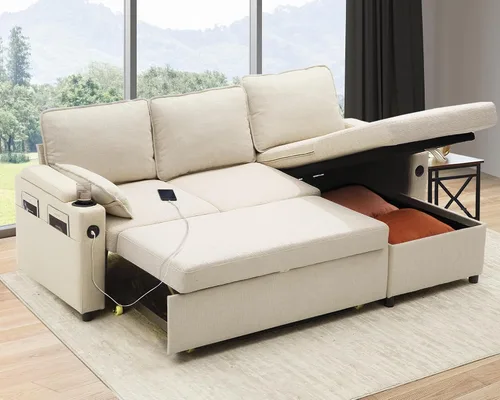 DURASPACE Sofá cama extraíble 2 en 1 sofá cama seccional con almacenamiento, USB, soporte para tazas, sofás seccionales extraíbles para apartamento
