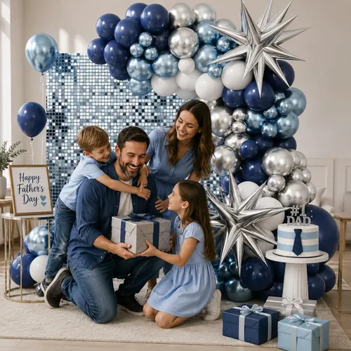 Miniatura 2 de Kit de arco de globos azul plateado, guirnalda de globos azul marino plateado con globos metálicos azul claro plateado globos de papel de aluminio