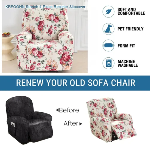 Miniatura 5 de KRFOONN Fundas elásticas para sillón reclinable con estampado, fundas para sillas reclinables de 4 piezas, fundas para sillón reclinable Lazy Boy