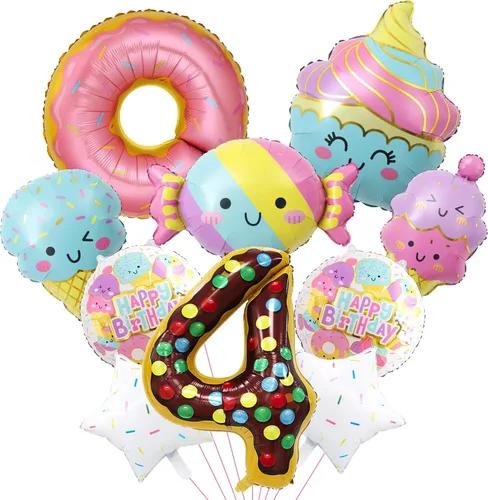 Miniatura 10 de 10 globos de helado, globos de papel de aluminio Mylar con número de dona de caramelo, temática de helado, suministros de fiesta de primer cumpleaños
