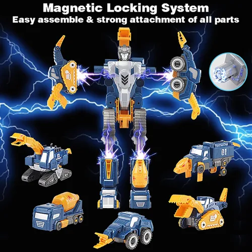 Miniatura 2 de Juguete transformable de dinosaurio para niños, robot de rescate 5pcs Construction Car Set Magnetic Connectors Assemble DIY STEM Action Figure